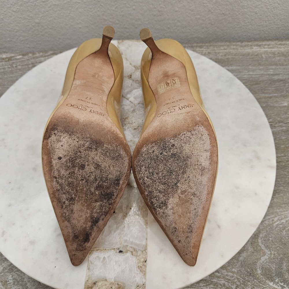 Jimmy Choo Beige Patent Leather Pointed-Toe Pumps - Picture 12 of 12